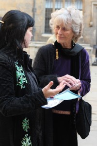 Anna Nekaris presenting Virginia McKenna with the first mock-up of the children's book Slow Loris Forest Protector