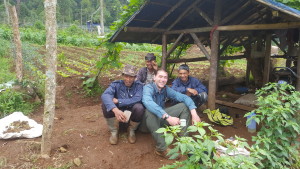 - Relaxing after a hike with some farmers on his first day